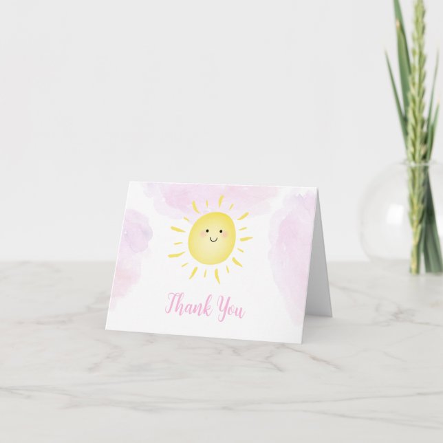Sunshine Clouds Rosa Girl Birthday Tack Kort (Framsida)