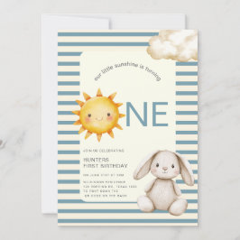 Sunshine Cute Bunny First Birthday OR code Inbjudningar