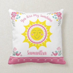 Sunshine Cute Gult Rosa Personlig Baby Nusery Kudde
