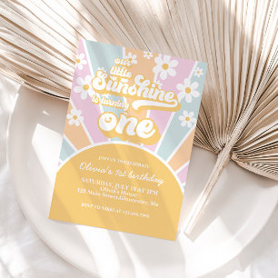Sunshine daisy boho blommigt pastel första födelse inbjudningar