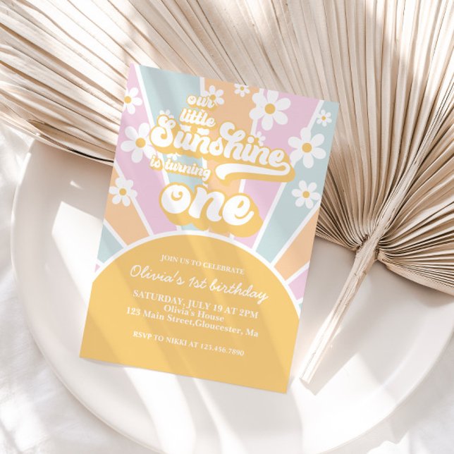 Sunshine daisy boho blommigt pastel första födelse inbjudningar (Skapare uppladdad)