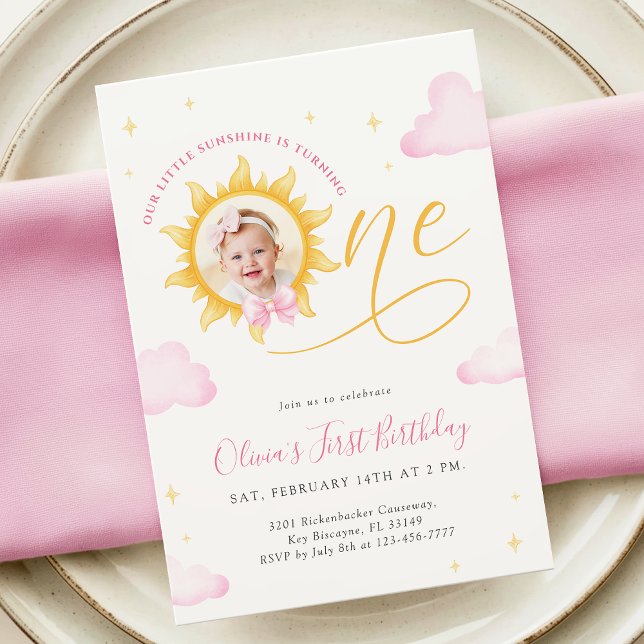 Sunshine First Birthday Photo Invitation Inbjudningar (Skapare uppladdad)