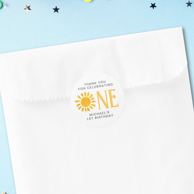 Sunshine First Birthday Tack Runt Klistermärke (Skapare uppladdad)