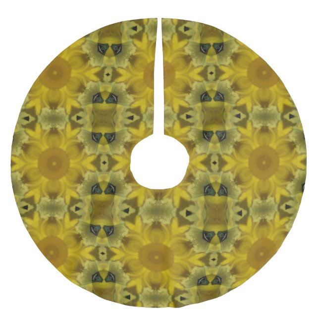 Sunshine Flower Burst Golden Julgransmatta Borstad Polyester (Framsidan)
