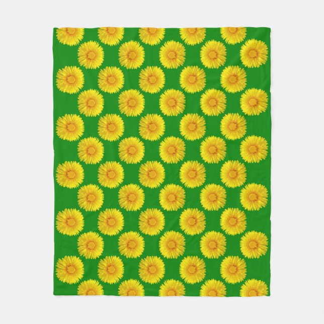 "Sunshine Flowers" Grönt Fleece Blanket design. (Framsidan)