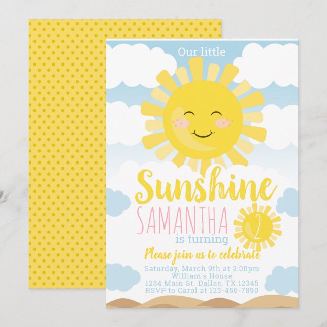 Sunshine Födelsedagsfest inbjudan Inbjudan (Fram/baksida)