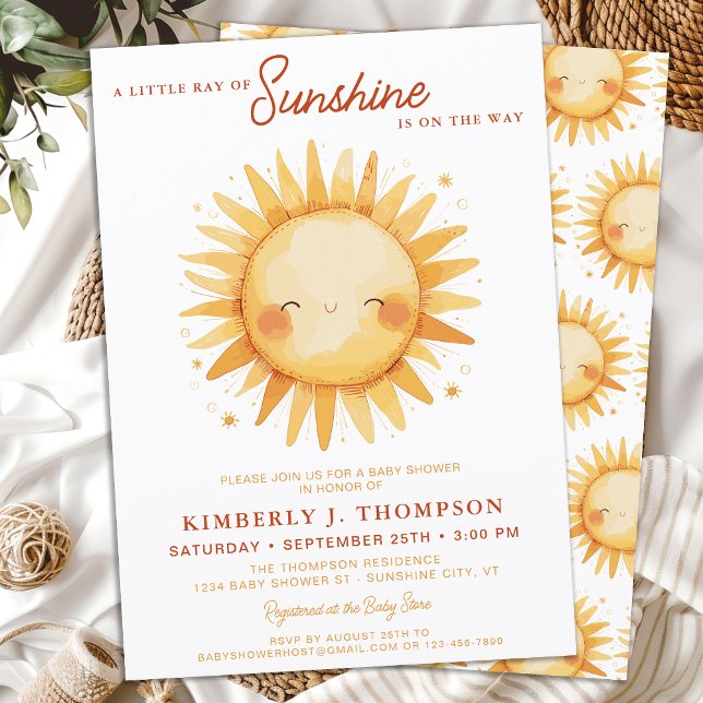 Sunshine Gender Neutral Boho Cute Sun Baby Shower Inbjudningar (Skapare uppladdad)