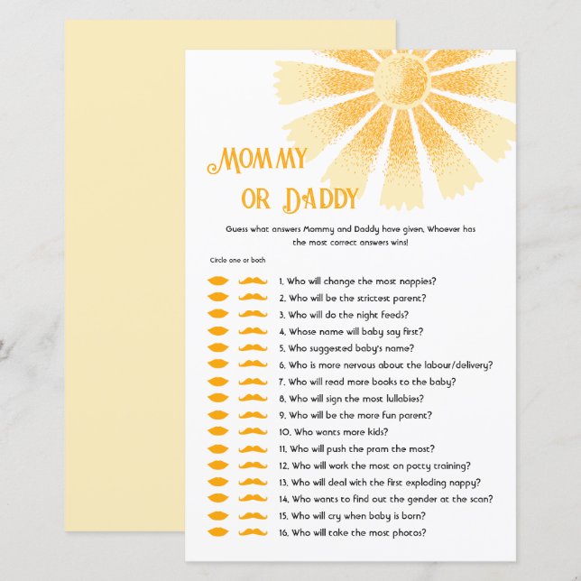 Sunshine gissar vem som sa det, Mamma eller pappa- (Fram/baksida)