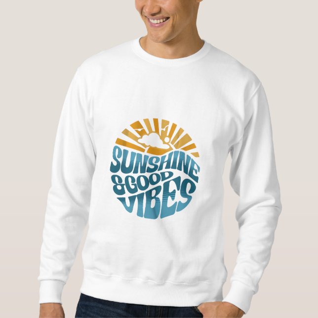 Sunshine & Good Vibes Retro T-Shirt Design Lång Ärmad Tröja (Framsida)
