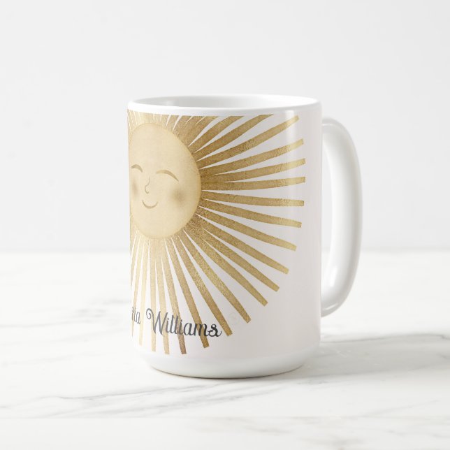 Sunshine guld Sol Lycklig Kaffemugg (Framsida höger)