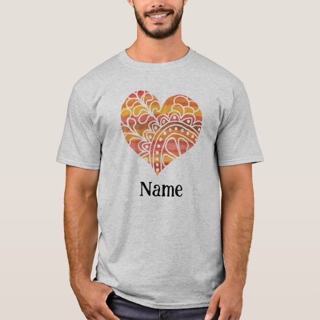 Sunshine Gult Orange Mandala Heart Customized T Shirt (Framsida)