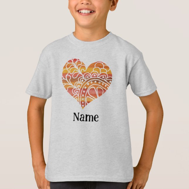 Sunshine Gult Orange Mandala Heart Customized T Shirt (Framsida)