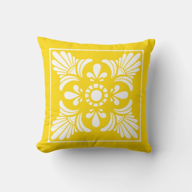Sunshine Gult White Fleur De Lis Decorative Kudde (Framsida)