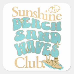 Sunshine-Klubben, Beach, Sand, Vinkara sommarcitat Fyrkantigt Klistermärke