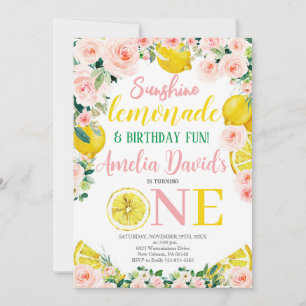 Sunshine Lemon Lemonade and Roligt First Birthday Inbjudningar