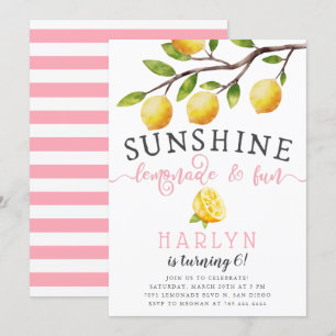 Sunshine Lemonade and Roligt Girl's Födelsedagsfes Inbjudningar