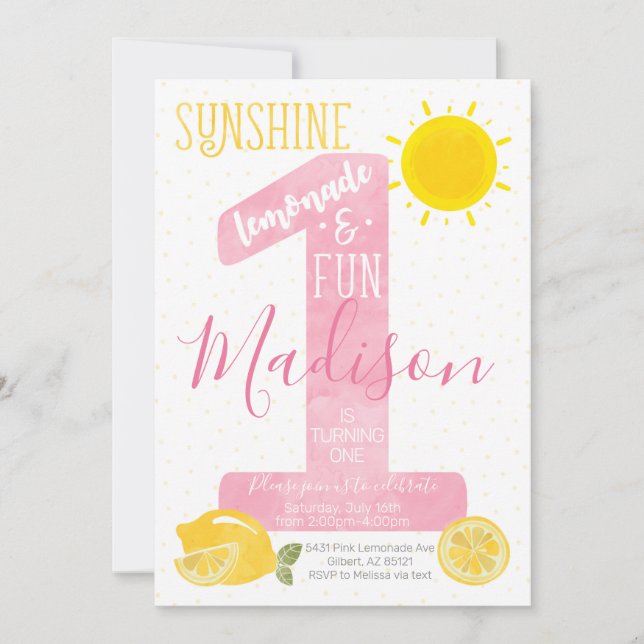 Sunshine Lemonade First Birthday bjudande Inbjudningar (Framsida)