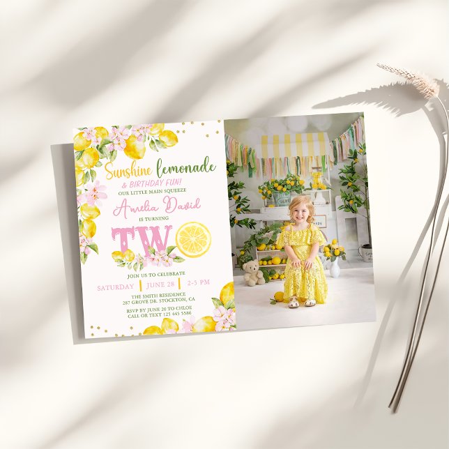 Sunshine Lemonade Floral 2nd Birthday Invitation Inbjudningar (Skapare uppladdad)