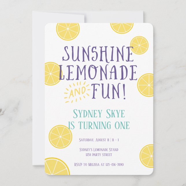 Sunshine Lemonade och Roligt barns födelsedag part Inbjudningar (Framsida)