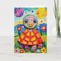 Sunshine Meadow Turtle: Cute Barns födelsedag Card