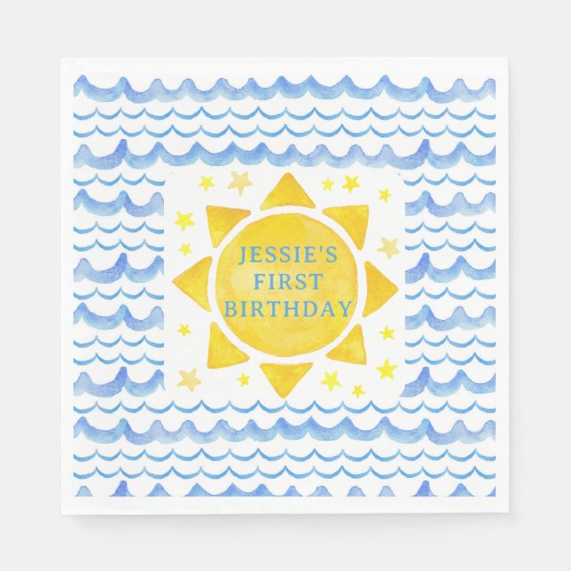 Sunshine Ocean & Stars Birthday Napkins - 1:a Resa Pappersservett (Framsidan)