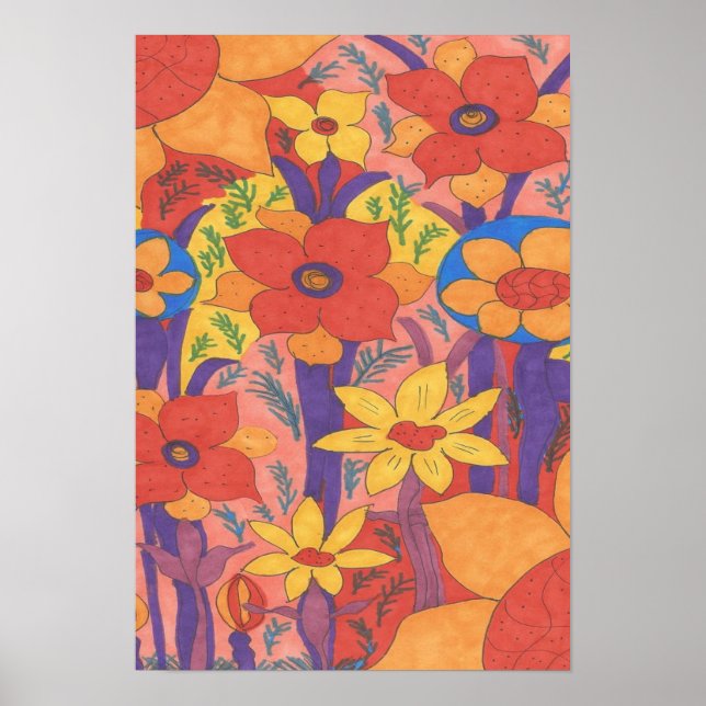 Sunshine och Wildblommor Art Poster Skriv ut (Framsidan)