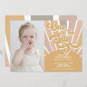 Sunshine One in Sol First Birthday Boho Photo Inbjudningar
