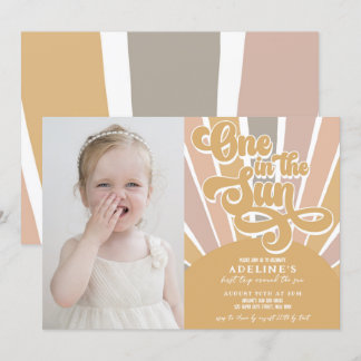 Sunshine One in Sol First Birthday Boho Photo Inbjudningar