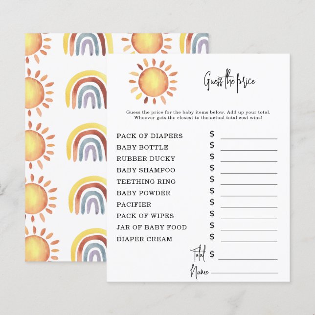 Sunshine Party-spel | Prist gissningsspel (Fram/baksida)