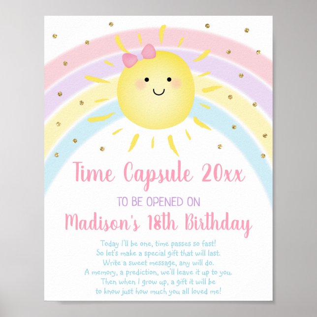 Sunshine Rainbow First Birthday Time Capsule Poster (Framsidan)