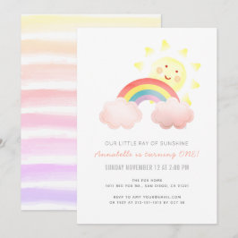 Sunshine & Rainbow Girl 1:a födelsedagen Party Inbjudningar