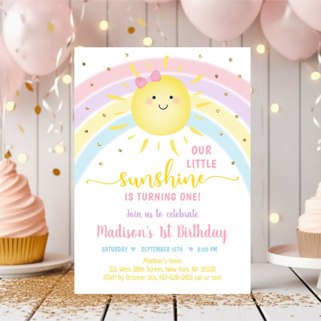 Sunshine Rainbow Rosa Guld Pastel Birthday Inbjudningar (Skapare uppladdad)