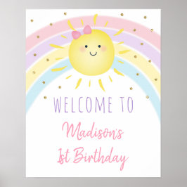 Sunshine Rainbow Rosa Guld Pastel Birthday Välkomm Poster