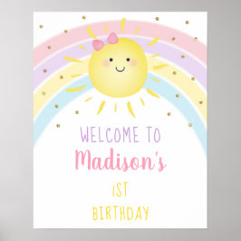 Sunshine Rainbow Rosa Guld Pastel Birthday Välkomm Poster