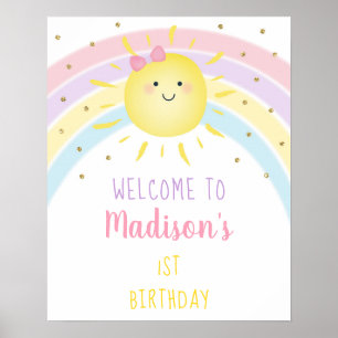 Sunshine Rainbow Rosa Guld Pastel Birthday Välkomm Poster