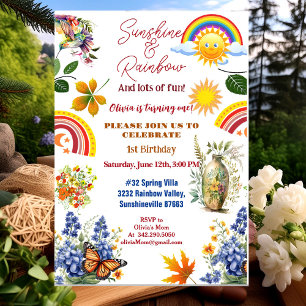 Sunshine Rainbow Vår Garden Butterfly Birthday Inbjudningar