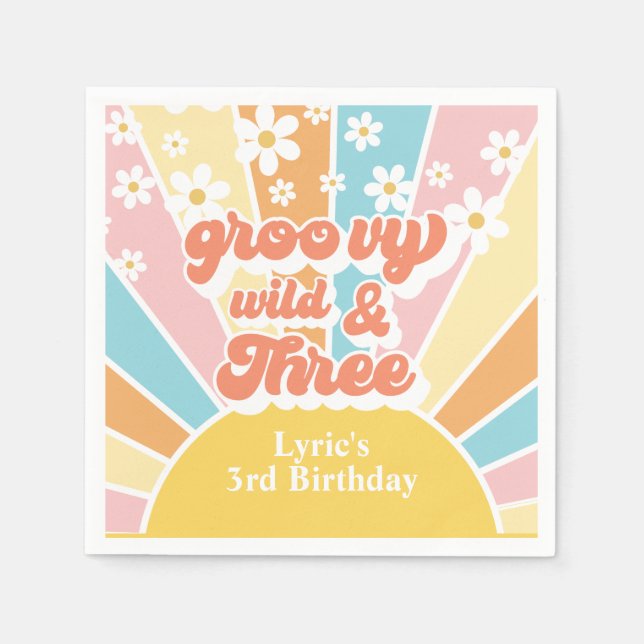 Sunshine Retro daisy 3:e födelsedag Pappersservett (Framsidan)