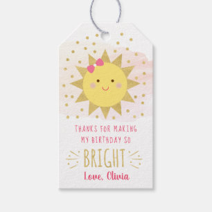 Sunshine Rosa & Guld Första födelsedagen Tack Presentetikett
