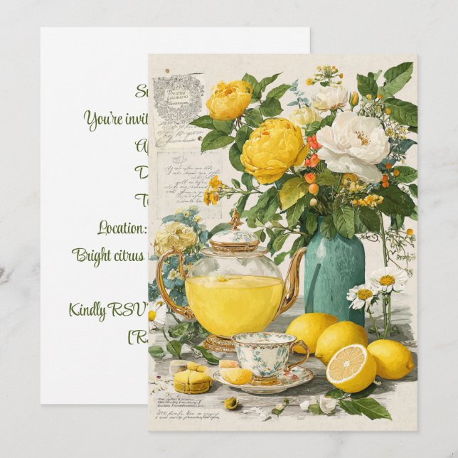 Sunshine Sips Inbjudan | Lemon Zest (Fram/baksida)