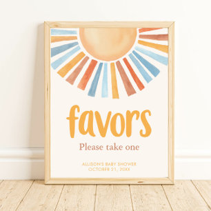 Sunshine sol Favors symbol boho terra cotta blue Poster