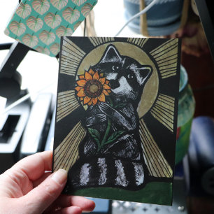 Sunshine Solros Raccoon Vykort