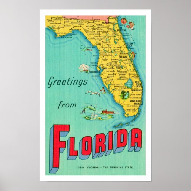 Sunshine State Florida 11x17 Karta Poster (Framsidan)