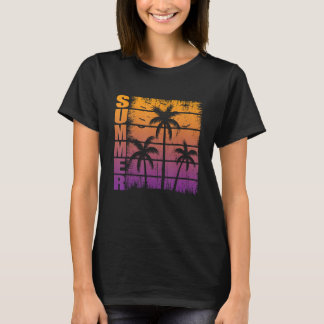 Sunshine Summer Vibes Handflatan Träd Beach Retro T Shirt