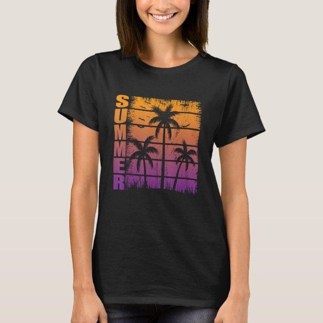 Sunshine Summer Vibes Handflatan Träd Beach Retro  T Shirt (Framsida)