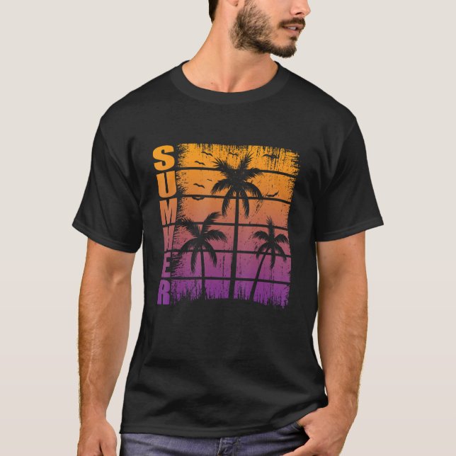 Sunshine Summer Vibes Handflatan Träd Beach Retro  T Shirt (Framsida)