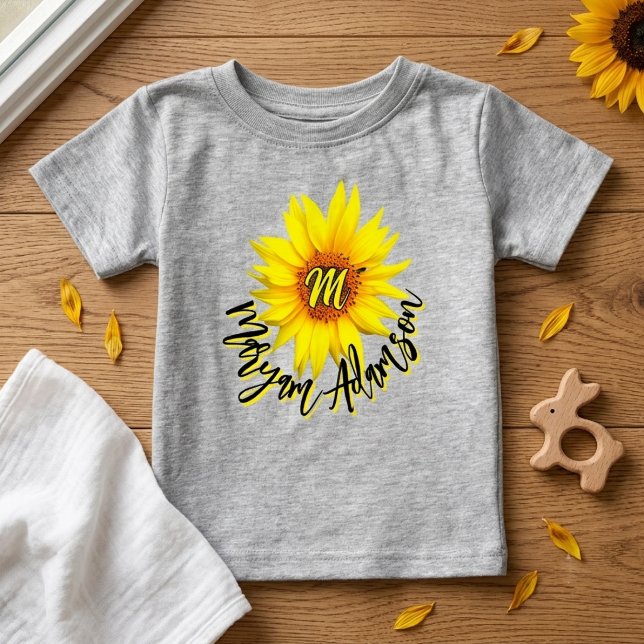 Sunshine Sunflower + Monogramnamn | Förhandsvisnin T Shirt (custom text MOM Baby sunflower)