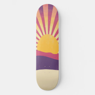 Sunshine Sunrise Retro 70 s Boho Gult Lila Mini Skateboard Bräda 18,5 Cm