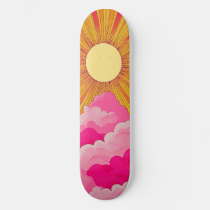 Sunshine Sunrise Retro 70 s Boho Gult Rosa Mini Skateboard Bräda 18,5 Cm