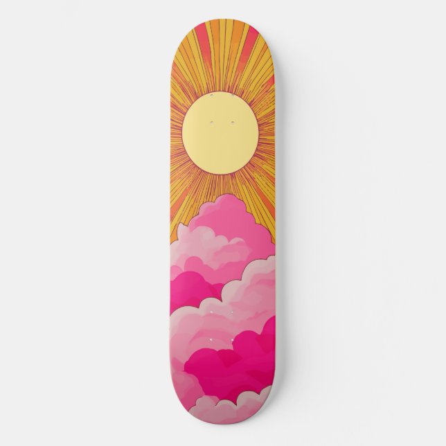 Sunshine Sunrise Retro 70 s Boho Gult Rosa Mini Skateboard Bräda 18,5 Cm (Framsida)
