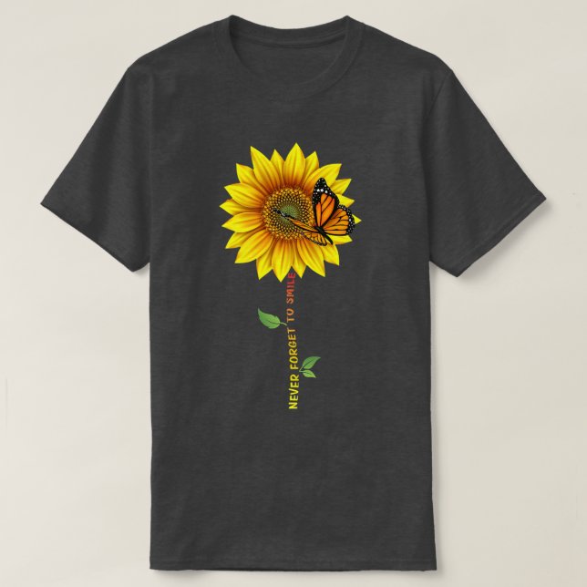 Sunshine Sunwers Fjärilar glömmer aldrig Smi T Shirt (Design framsida)